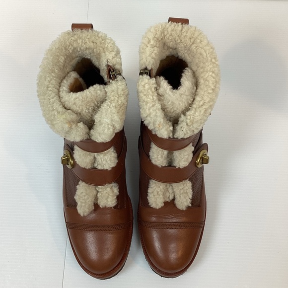 Coach Preston Booties With Genuine Shearling Trim Saddle Brown Women’s Size 7 - Picture 4 of 13